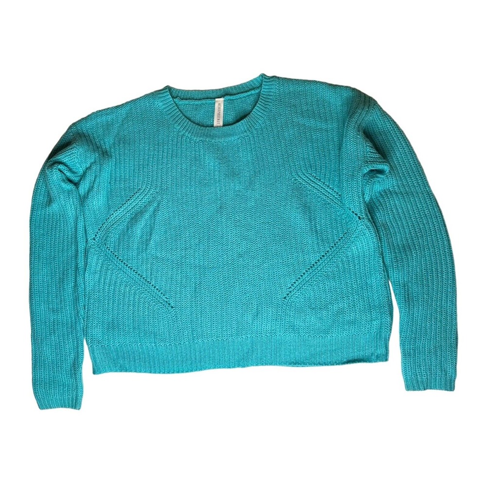 Aeropostale Womens Soft Cropped Cable Knit Turquoise Blue Sweater Size L